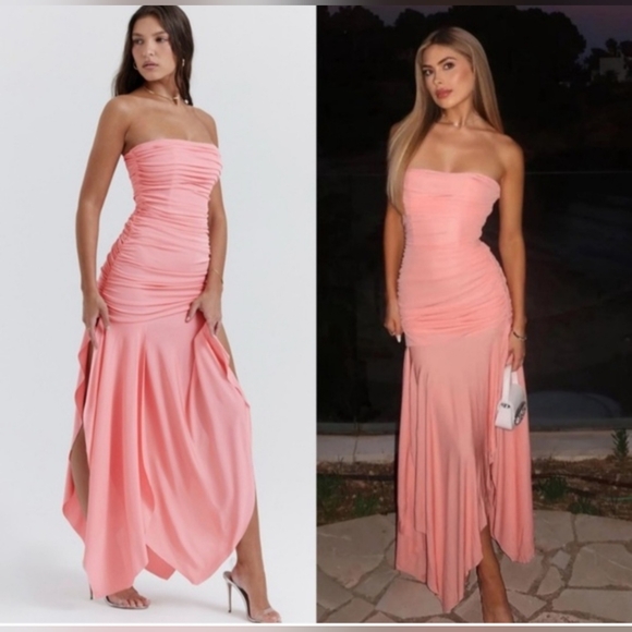 House of cb Ivana Apricot Gathered Asymmetric Dress - Picture 4 of 4